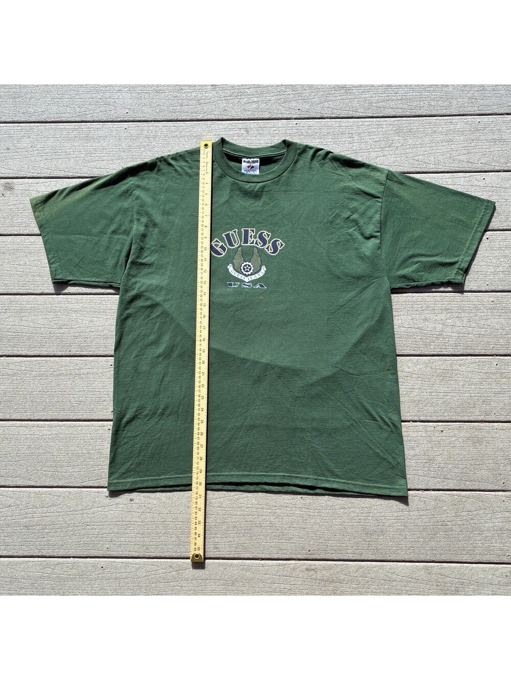 Vintage 2000s Guess Jeans USA Graphic T-Shirt Mens XL Forest Green Jerzees Tag